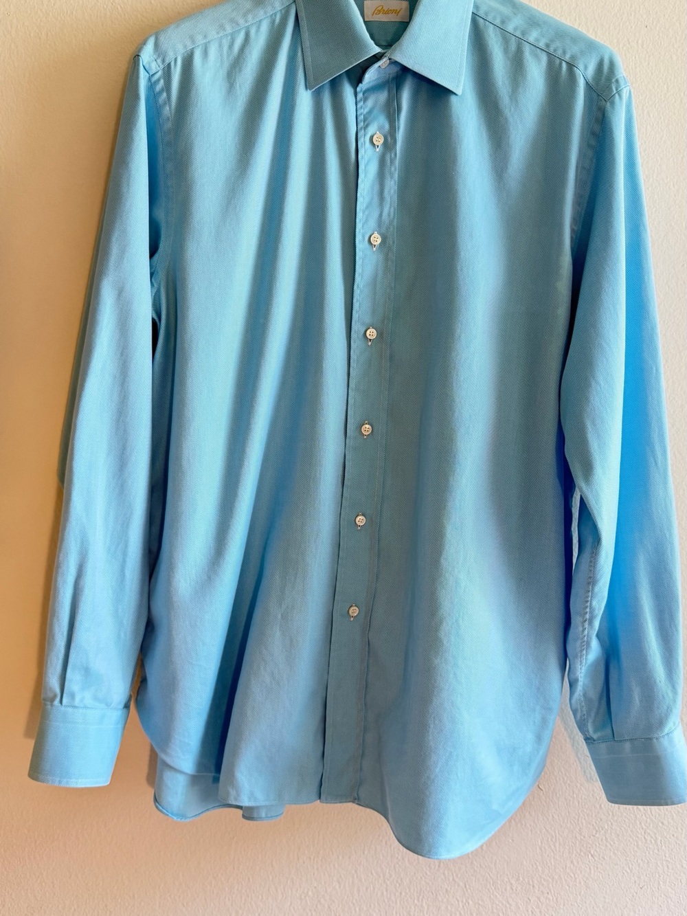 Brioni Blue 100% Cotton Dress Shirt Men’s 17.5 L Italy luxury long sleeve
